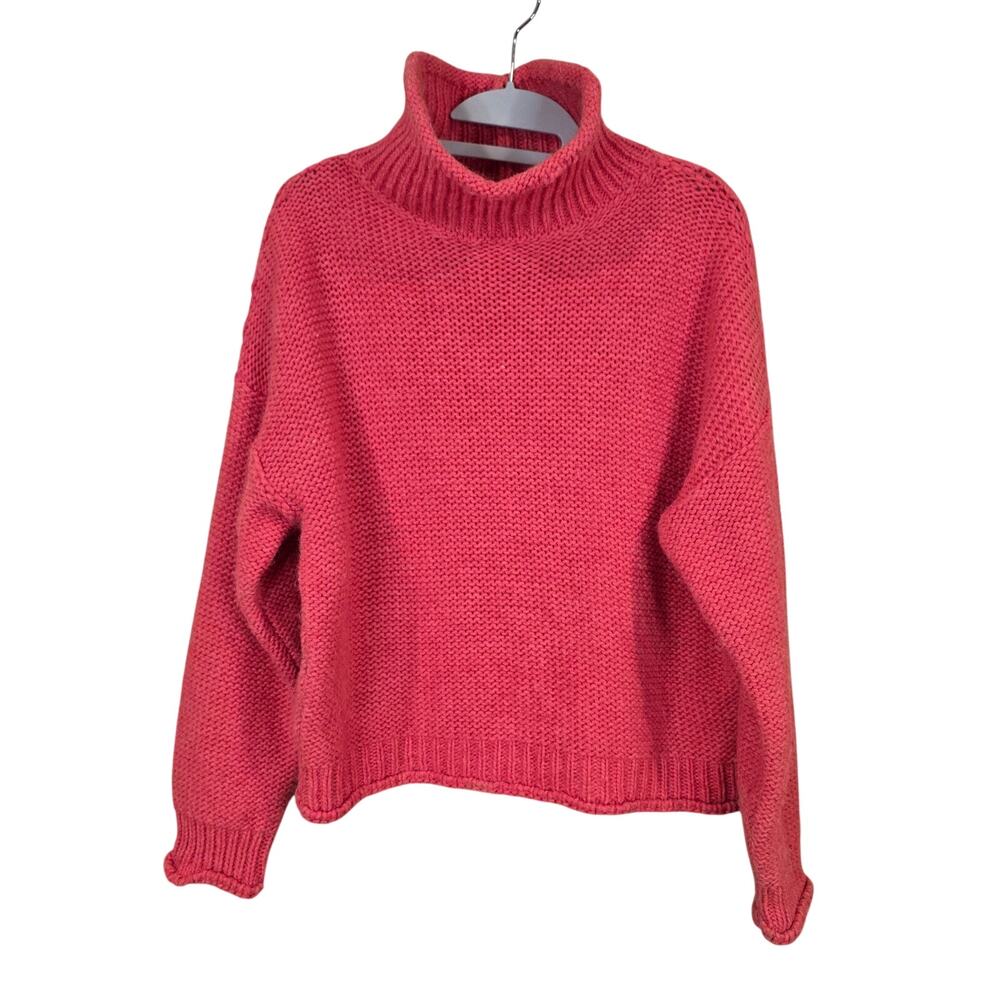 Women's Anthropologie Coral Wool Blend Turtleneck Cropped Sweater | Size Small